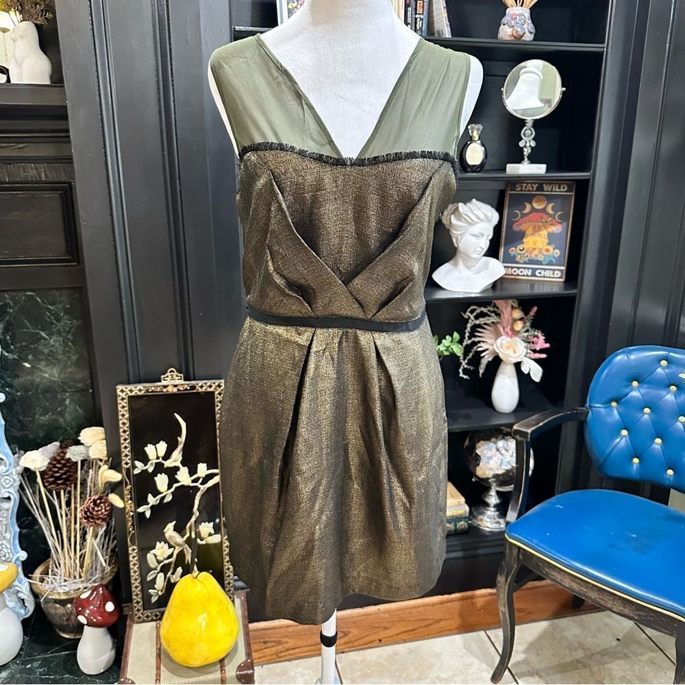 Charlotte Ronson Metallic Green Gold Tulip Dress – Size 6 – Stunning